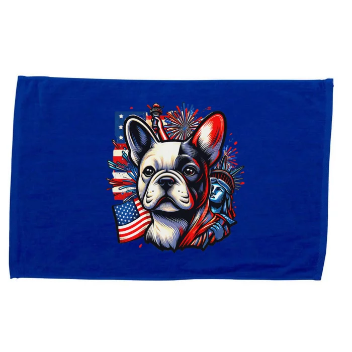 Stylish French Bulldog Patriotic Colors And American Flag Microfiber Hand Towel