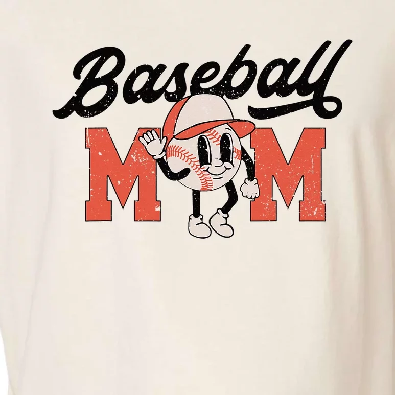 Smile Face Baseball Mom Game Day Retro Groovy Mother's Day Garment-Dyed Women's Muscle Tee