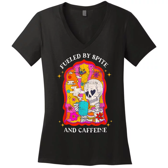 Skeleton Fueled By Spite And Caffeine Women's V-Neck T-Shirt