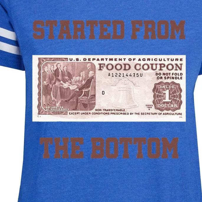 Started From Bottom Food Stamp Coupon Apparel Enza Ladies Jersey Football T-Shirt