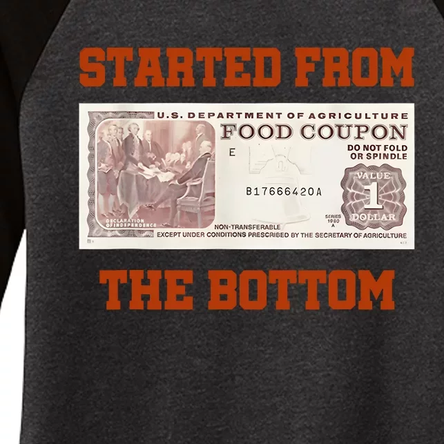 Started From Bottom Food Stamp Coupon Apparel Women's Tri-Blend 3/4-Sleeve Raglan Shirt