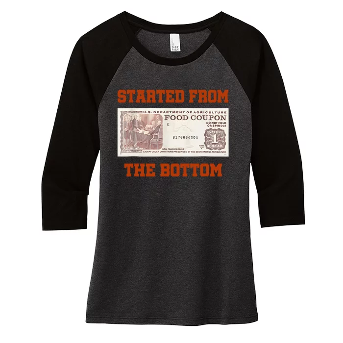 Started From Bottom Food Stamp Coupon Apparel Women's Tri-Blend 3/4-Sleeve Raglan Shirt