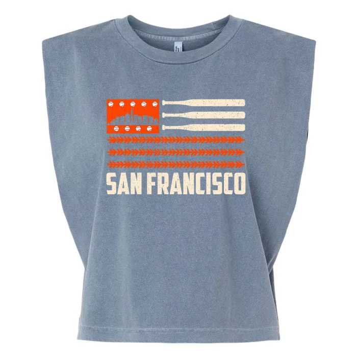 San Francisco Baseball Flag Patriotic Vintage Garment-Dyed Women's Muscle Tee