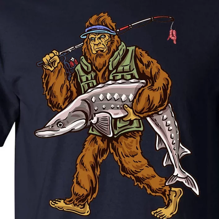 Sturgeon Fishing Bigfoot Fisher Tall T-Shirt