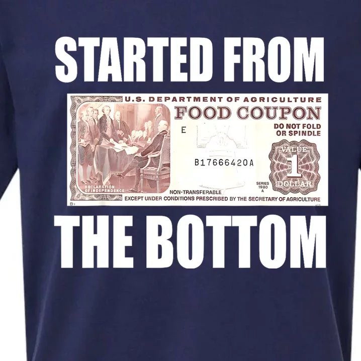 Started From Bottom Food Stamp Coupon Funny Meme Sueded Cloud Jersey T-Shirt