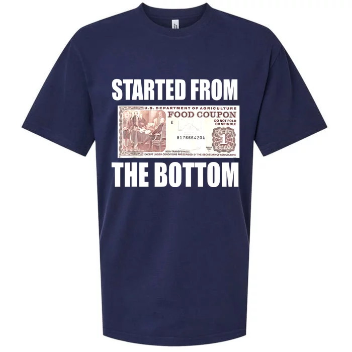 Started From Bottom Food Stamp Coupon Funny Meme Sueded Cloud Jersey T-Shirt