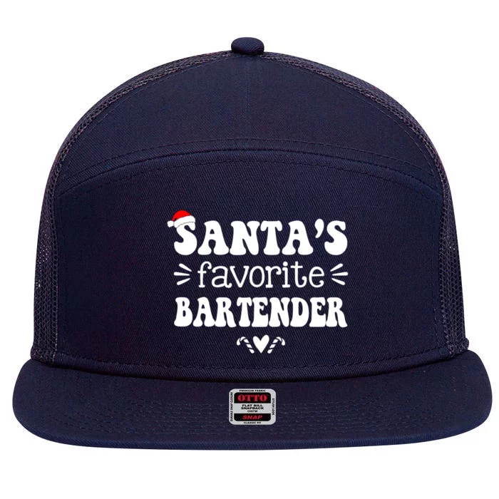 Santa's Favorite Bartender Funny Bartender Christmas Saying Gift 7 Panel Mesh Trucker Snapback Hat