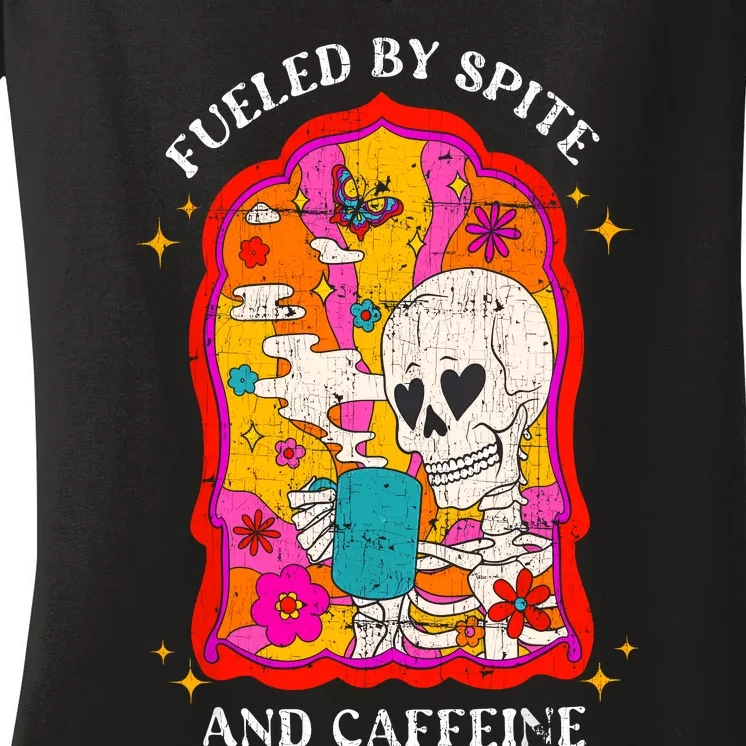 Skeleton Fueled By Spite And Caffeine Women's V-Neck T-Shirt