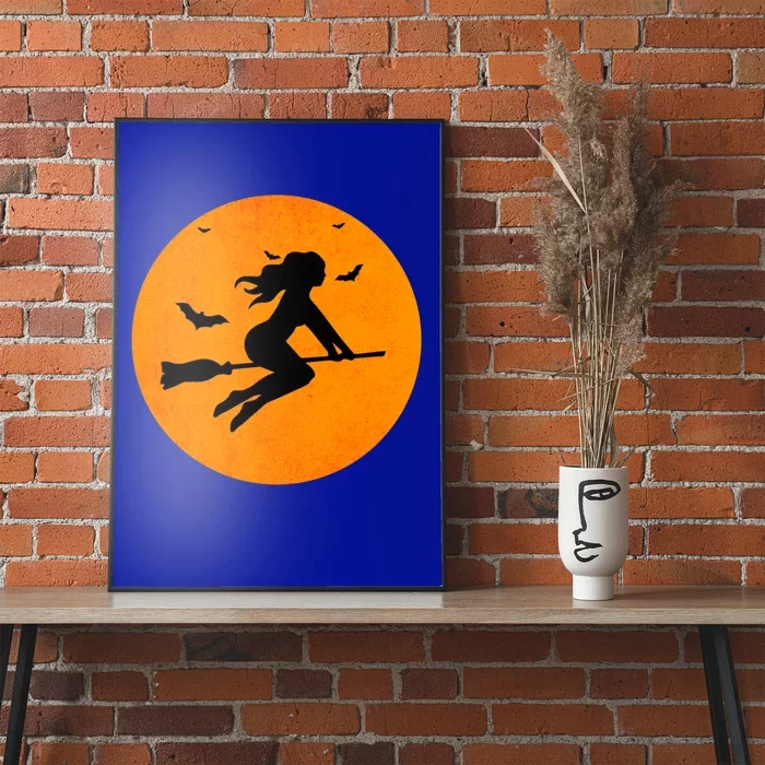 Simple Full Blood Moon Witch Bats Halloween Gift Poster