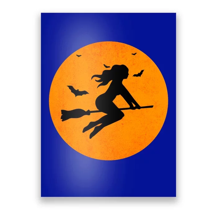 Simple Full Blood Moon Witch Bats Halloween Gift Poster