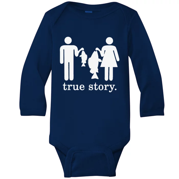 Small Fish Big Fish True Story Fishing Girl Boy Baby Long Sleeve Bodysuit