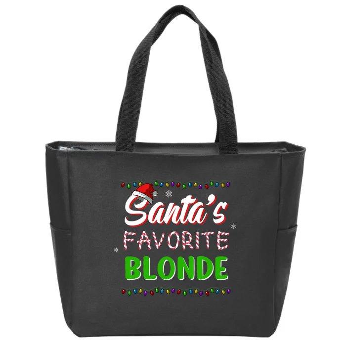 SantaS Favorite Blonde Christmas Santa Hat Light Zip Tote Bag