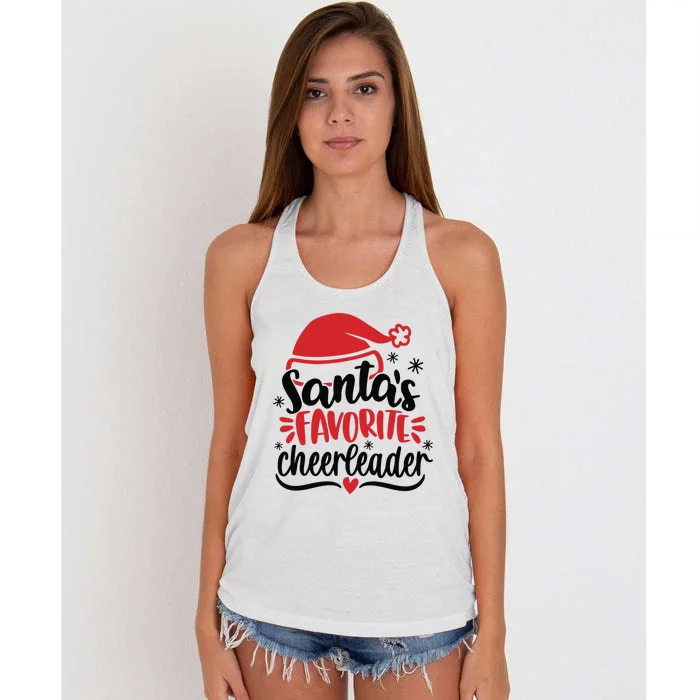 Santas Favorite Cheerleader Christmas Cheerleader Women's Knotted Racerback Tank