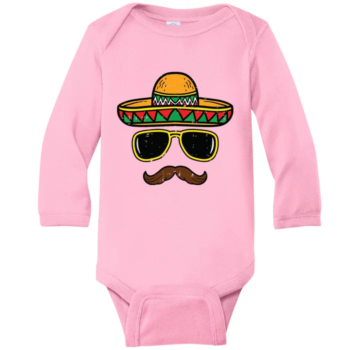 Sombrero Face Cinco De Mayo Mexican Fiesta Party Baby Long Sleeve Bodysuit