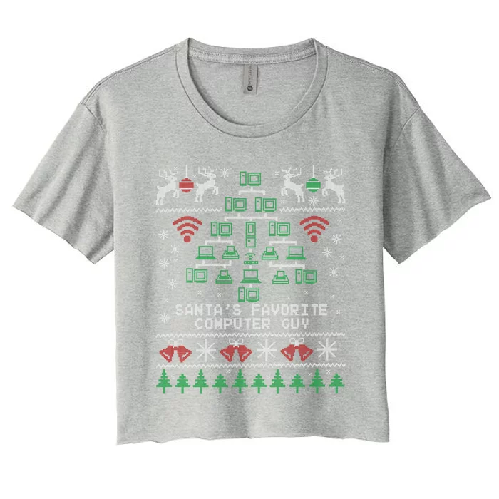 SantaS Favorite Computer Guy Tech Support Ugly Christmas Gift Women's Crop Top Tee