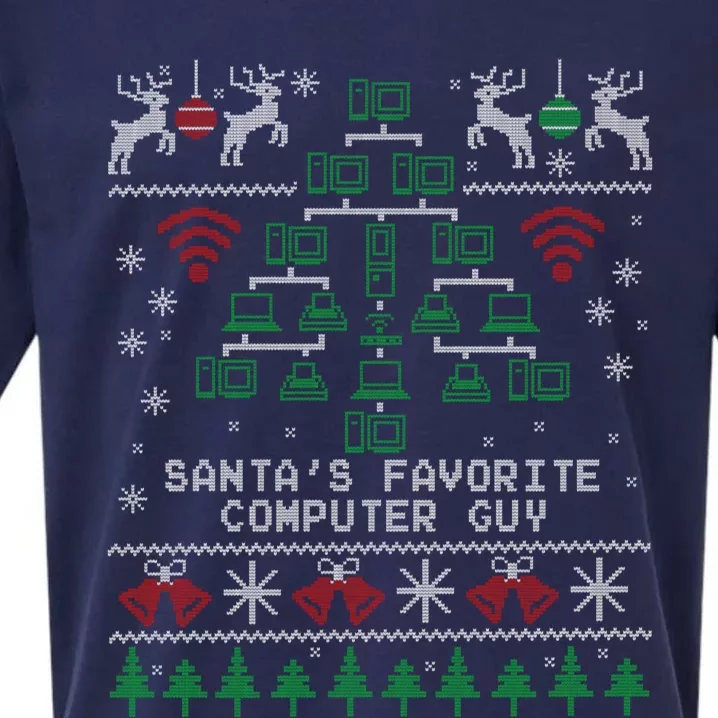 SantaS Favorite Computer Guy Tech Support Ugly Christmas Gift Sueded Cloud Jersey T-Shirt