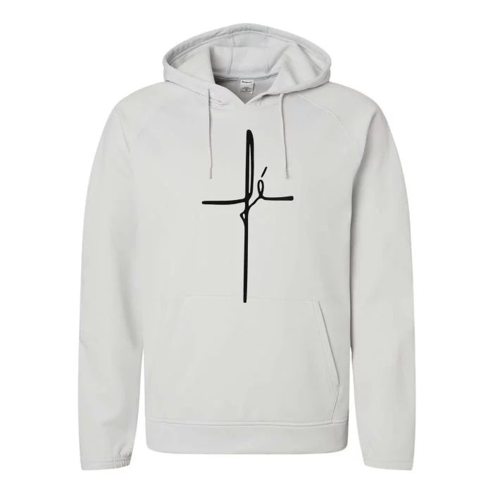 Simple Faith Cross In Portuguese Camiseta Fe Performance Fleece Hoodie