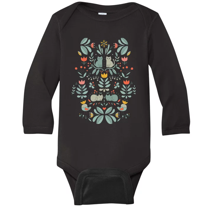 Swedish Folk Cats Baby Long Sleeve Bodysuit