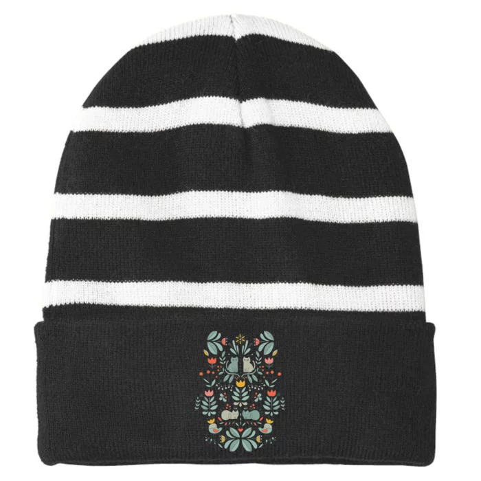 Swedish Folk Cats Striped Beanie with Solid Band