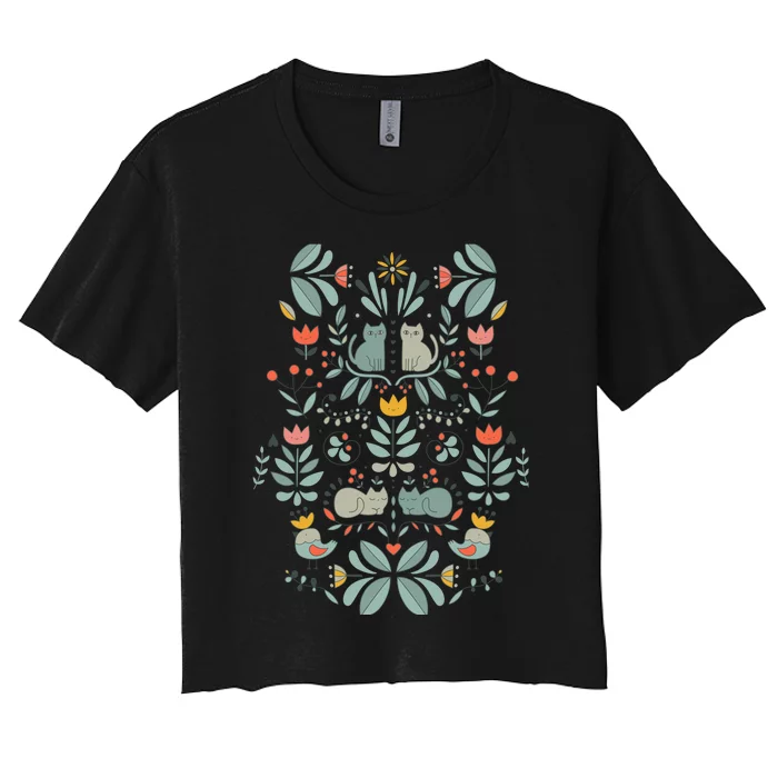 Swedish Folk Cats Women's Crop Top Tee