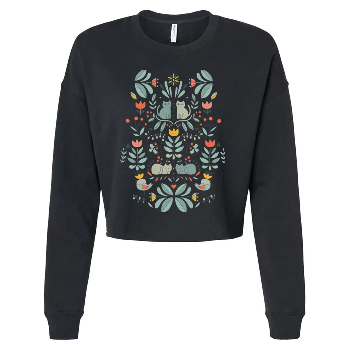 Swedish Folk Cats Cropped Pullover Crew