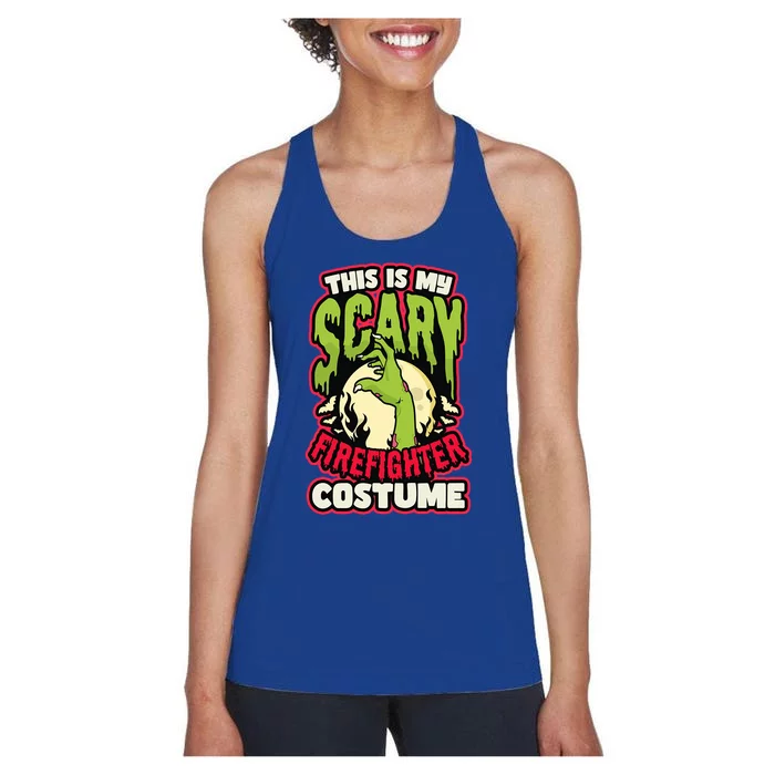 Scary Firefighter Costume Design Halloween Firefighter Cool Gift Women's Racerback Tank