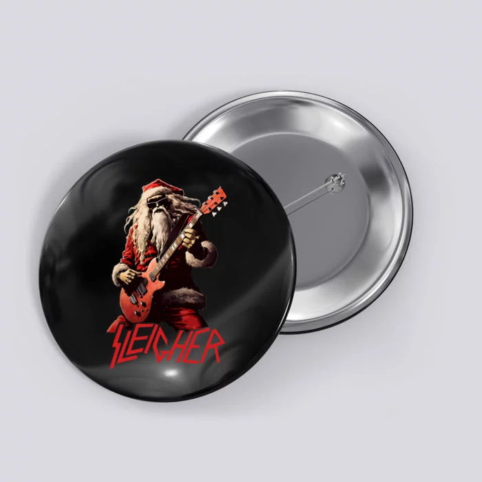 Sleigher Funny Christmas Heavy Metal Music Button