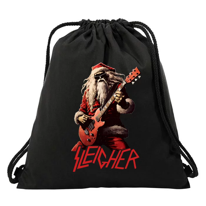 Sleigher Funny Christmas Heavy Metal Music Drawstring Bag