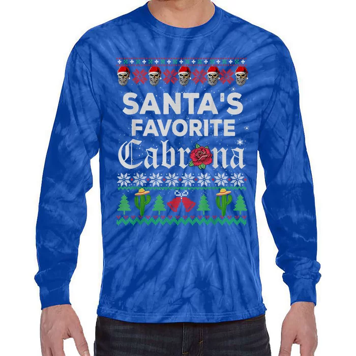 SantaS Favorite Cabrona Ugly Xmas Sweater Funny Santa Skull Gift Tie-Dye Long Sleeve Shirt