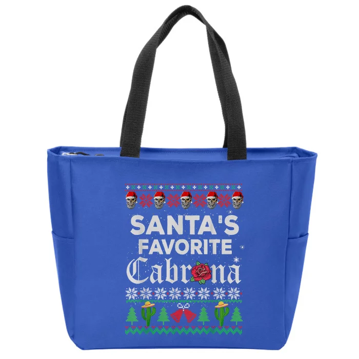 SantaS Favorite Cabrona Ugly Xmas Sweater Funny Santa Skull Gift Zip Tote Bag