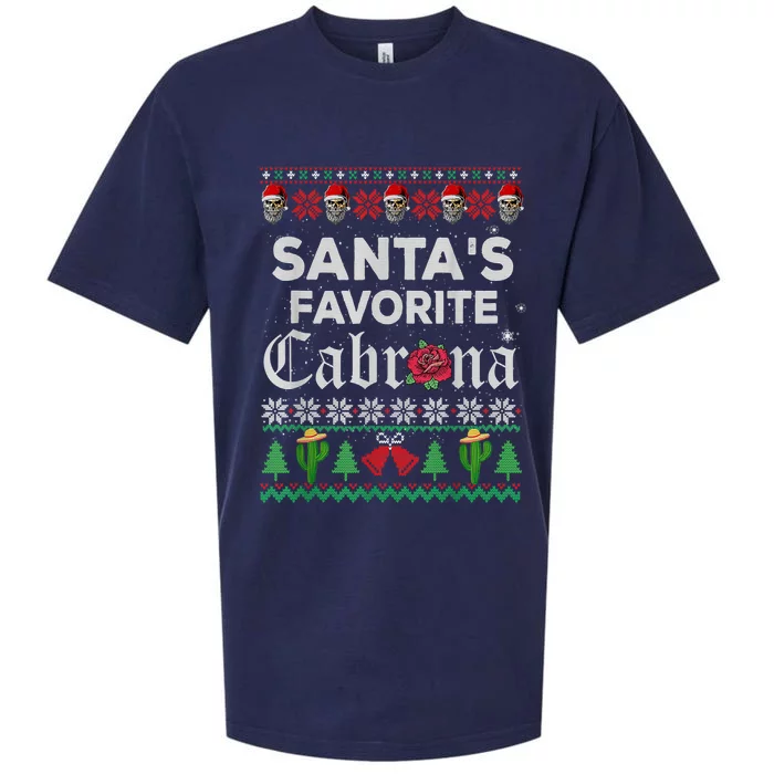 SantaS Favorite Cabrona Ugly Xmas Sweater Funny Santa Skull Gift Sueded Cloud Jersey T-Shirt