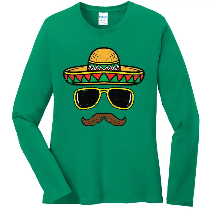 Sombrero Face Cinco De Mayo Mexican Fiesta Party Ladies Long Sleeve Shirt