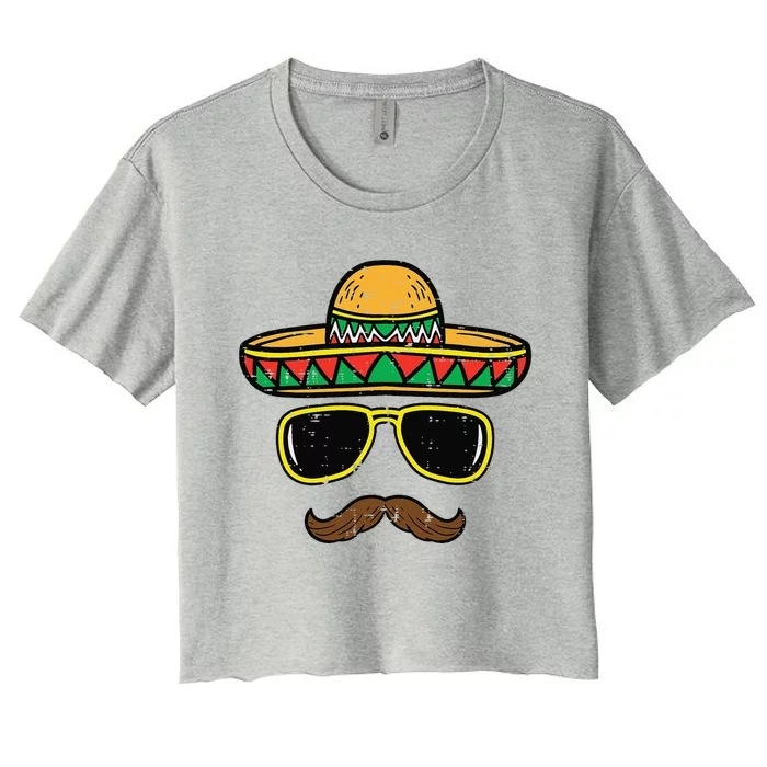 Sombrero Face Cinco De Mayo Mexican Fiesta Party Women's Crop Top Tee