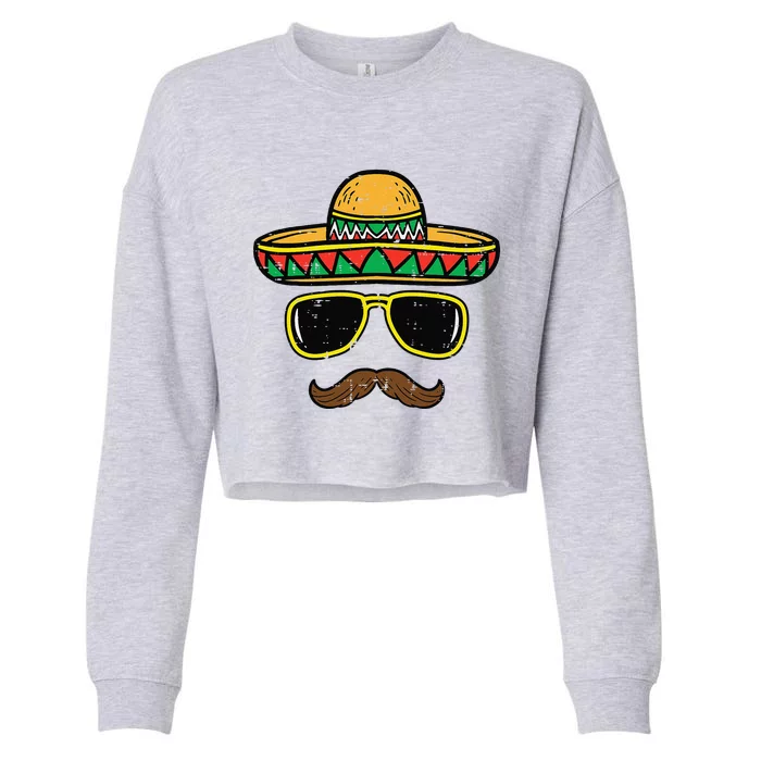 Sombrero Face Cinco De Mayo Mexican Fiesta Party Cropped Pullover Crew