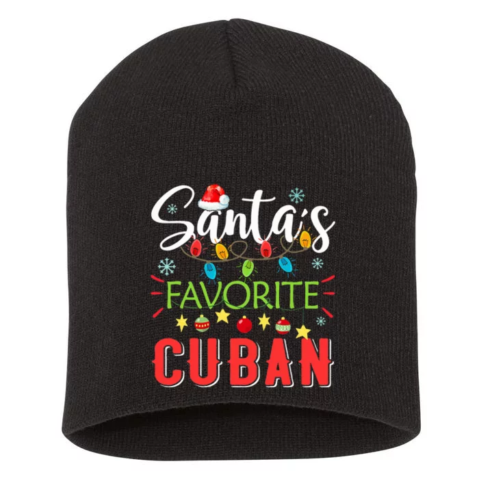 Santa's Favorite Cuban Xmas Light Santa Hat Christmas Gift Short Acrylic Beanie