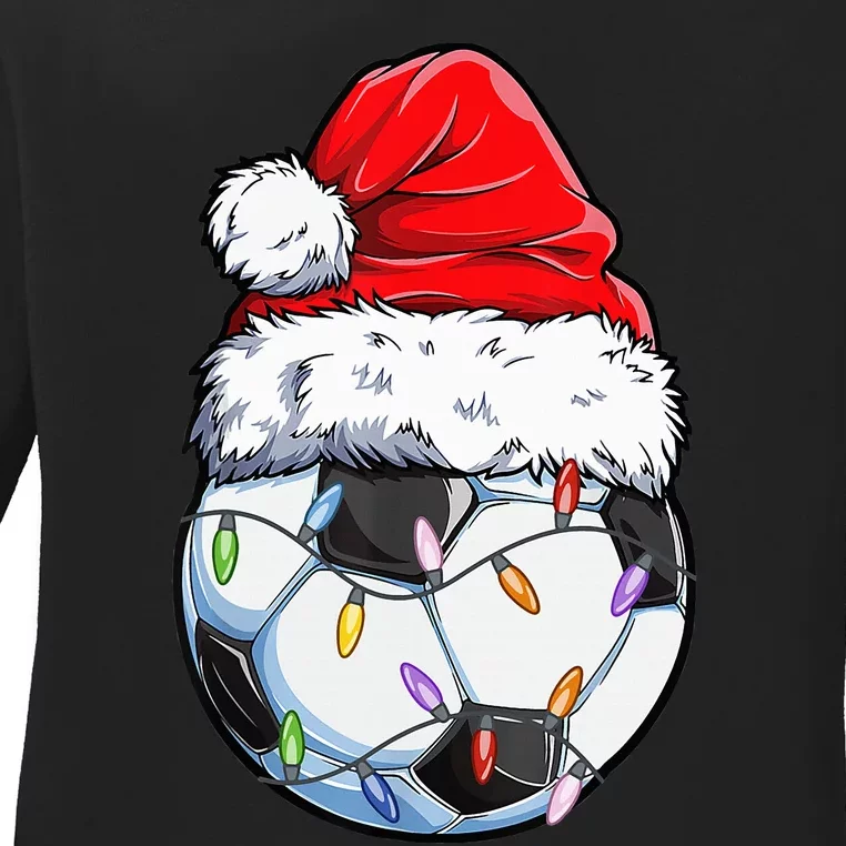 Soccer Football Christmas Santa Hat Hilarious Xmas Gift Ladies Long Sleeve Shirt