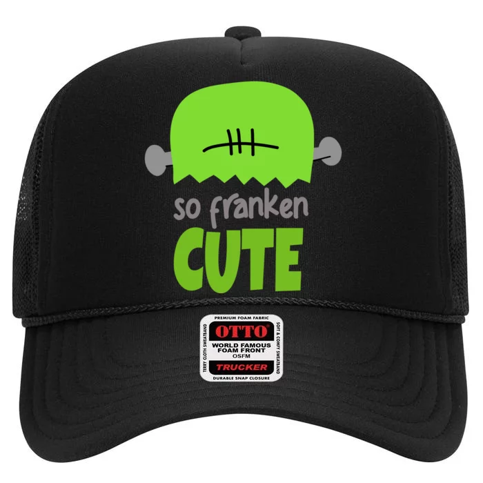 So Franken Cute Frankenstein Halloween High Crown Mesh Trucker Hat