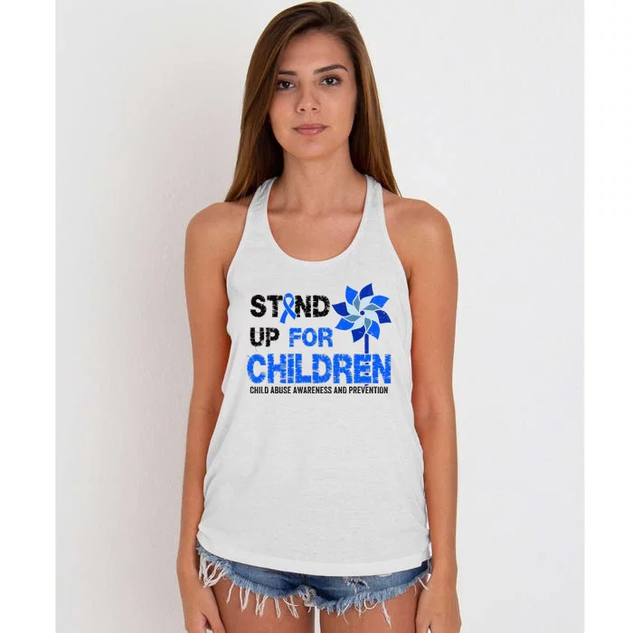 Standup For Children Child Abuse Prevention Awareness Month Gift Women's Knotted Racerback Tank