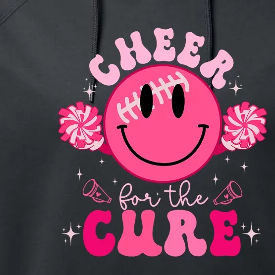 Smile Face Cheer For A Cure Cheerleading Breast Cancer Mom Performance Fleece Hoodie