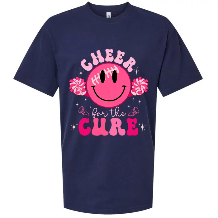 Smile Face Cheer For A Cure Cheerleading Breast Cancer Mom Sueded Cloud Jersey T-Shirt