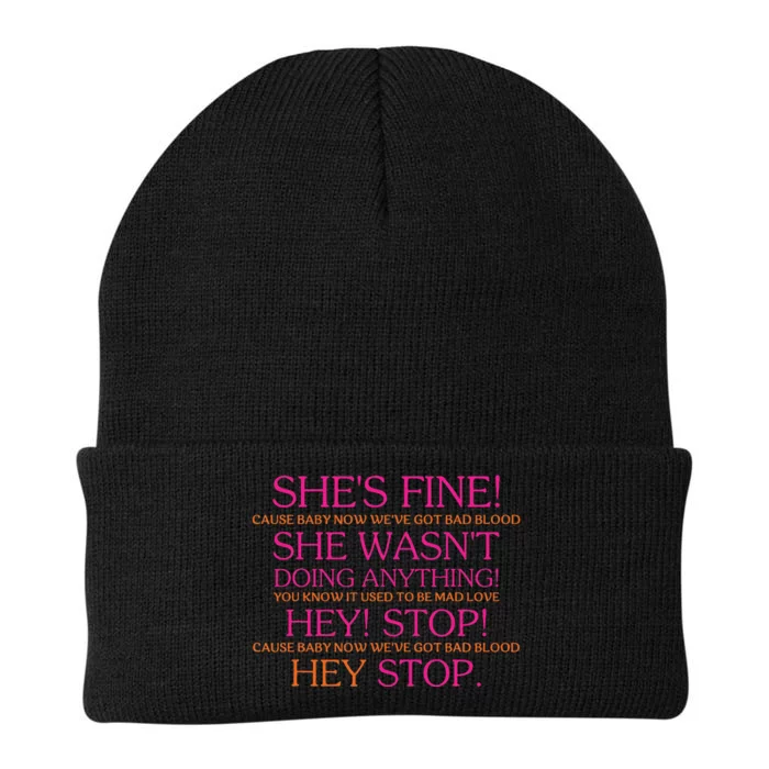 She's Fine Cause Baby Now We're Got Bad Blood Quote Knit Cap Winter Beanie