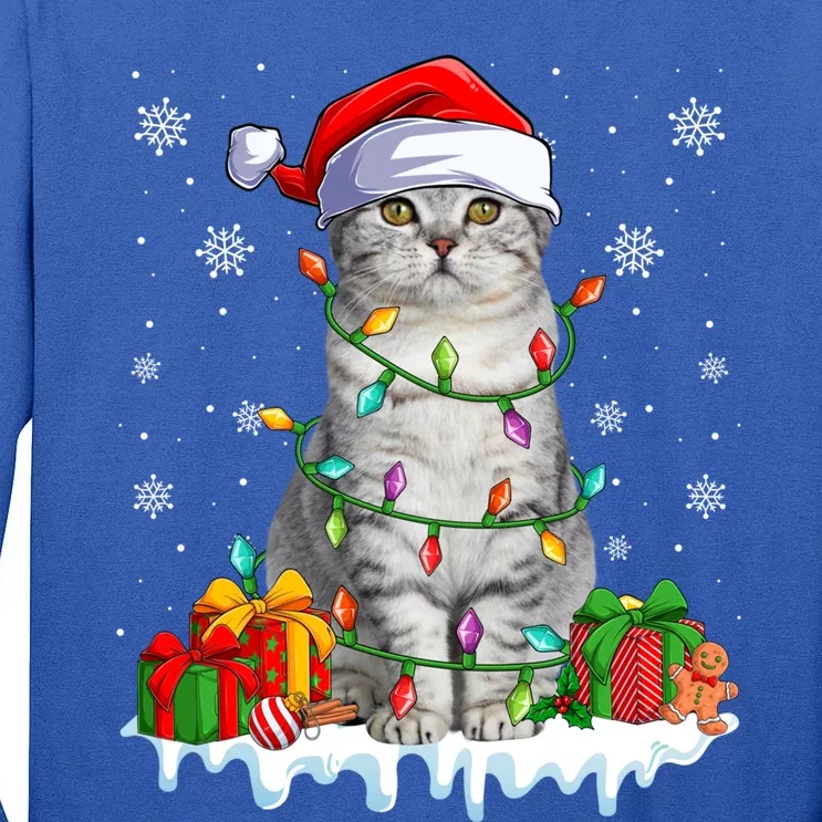 Scottish Fold Cat Xmas Light Christmas Kitten Lover Great Gift Tall Long Sleeve T-Shirt