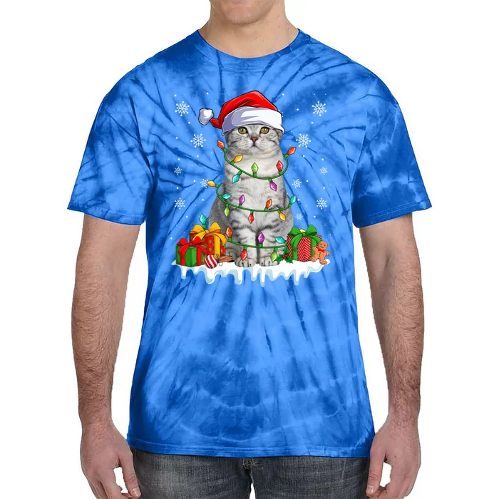 Scottish Fold Cat Xmas Light Christmas Kitten Lover Great Gift Tie-Dye T-Shirt