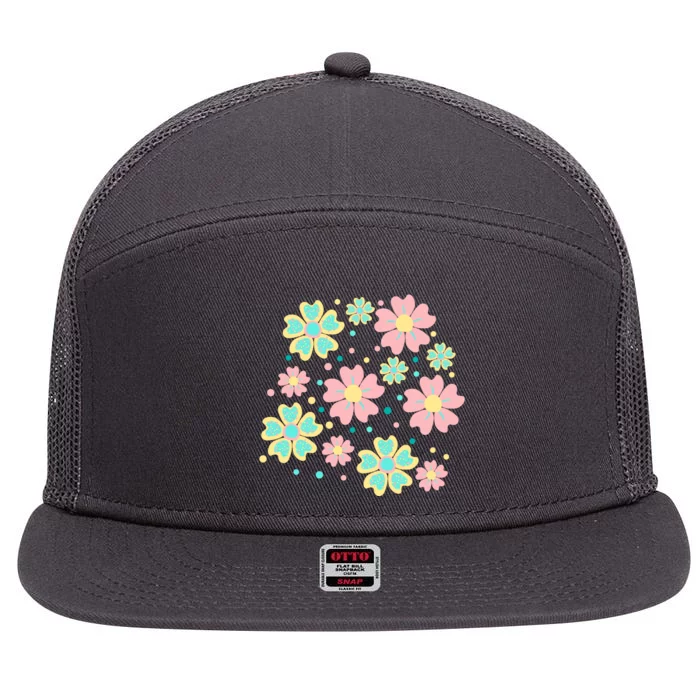 Spring Flower Cute Gift 7 Panel Mesh Trucker Snapback Hat