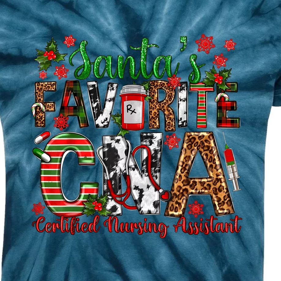 SantaS Favorite Cna Certified Nursing Assistant Christmas Kids Tie-Dye T-Shirt