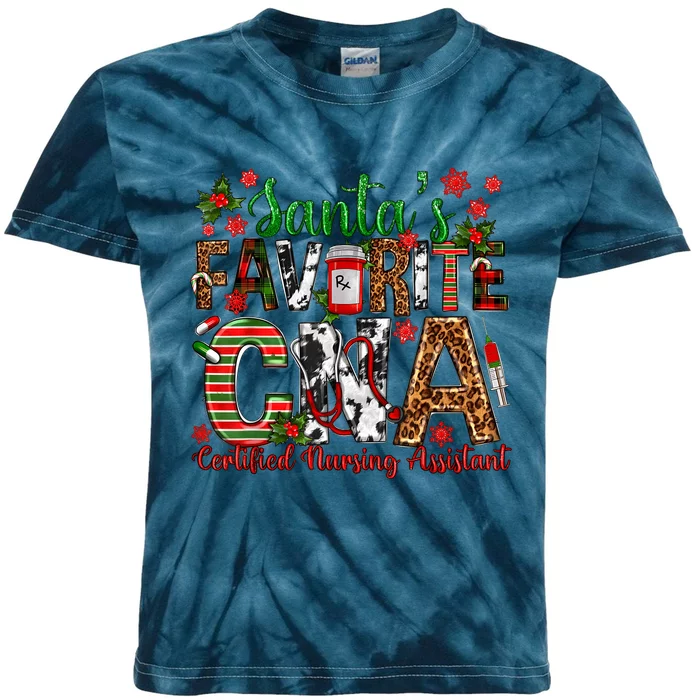 SantaS Favorite Cna Certified Nursing Assistant Christmas Kids Tie-Dye T-Shirt