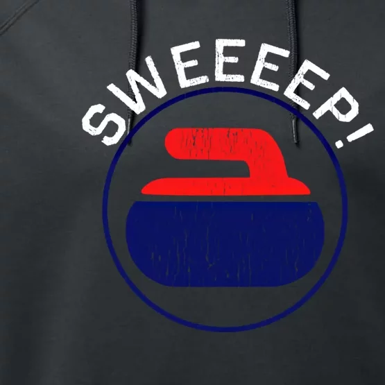 Sweep! Funny Curling Rock Stone Sweep Broom Gift Performance Fleece Hoodie