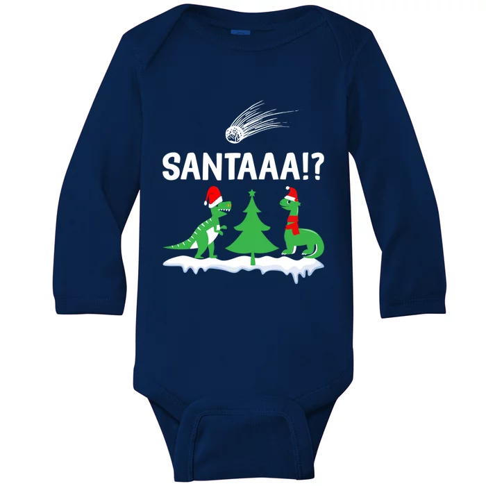 Santaa Funny Christmas Dinosaurs Meteor Xmas Humor Lover Funny Gift Baby Long Sleeve Bodysuit