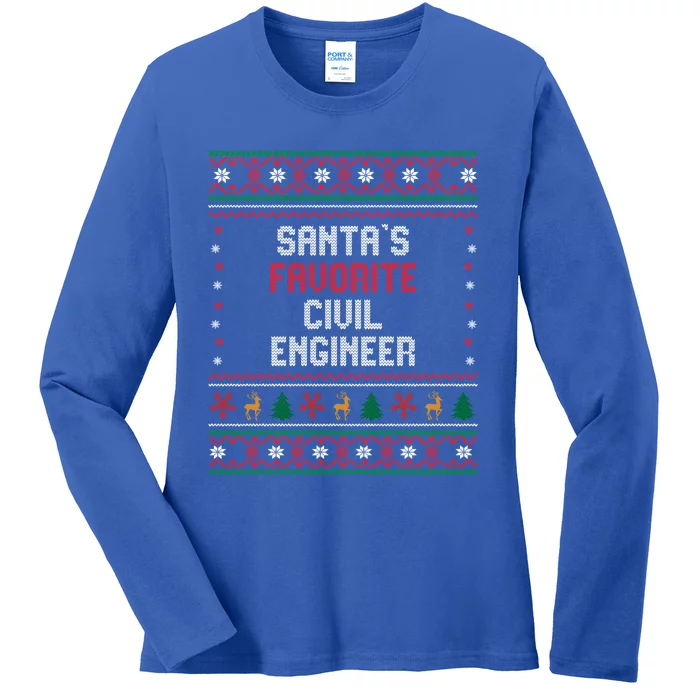 Santas Favorite Civil Engineer Gift Funny Chritsmas Pajama Cute Gift Ladies Long Sleeve Shirt