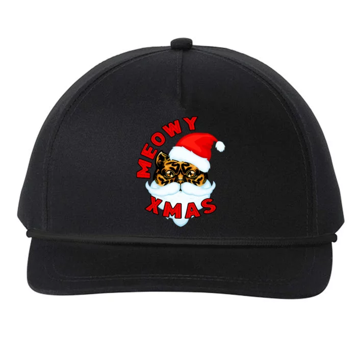 Santa Funny Cat Meowy Xmas Meowy Catmas Gift Snapback Five-Panel Rope Hat